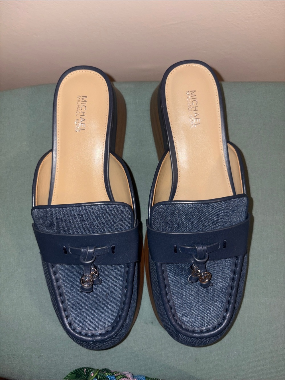Michael Kors Navy Denim Slide Mules with Charm